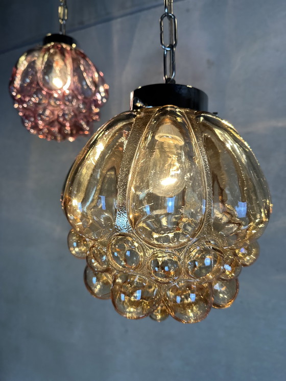 Image 1 of 2X Vintage Hanglamp ‘Raspberry’ - Glas En Chroom