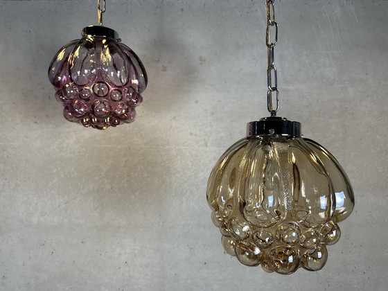 Image 1 of 2X Vintage Hanglamp ‘Raspberry’ - Glas En Chroom