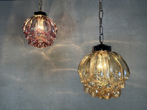 2X Vintage Hanglamp ‘Raspberry’ - Glas En Chroom