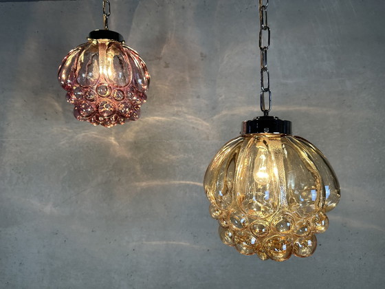 Image 1 of 2X Vintage Hanglamp ‘Raspberry’ - Glas En Chroom