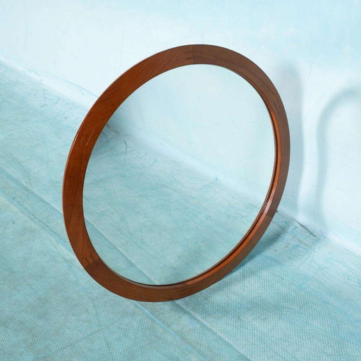 Vintage spiegel rond Aksel Kjersgaard, teak Deens design