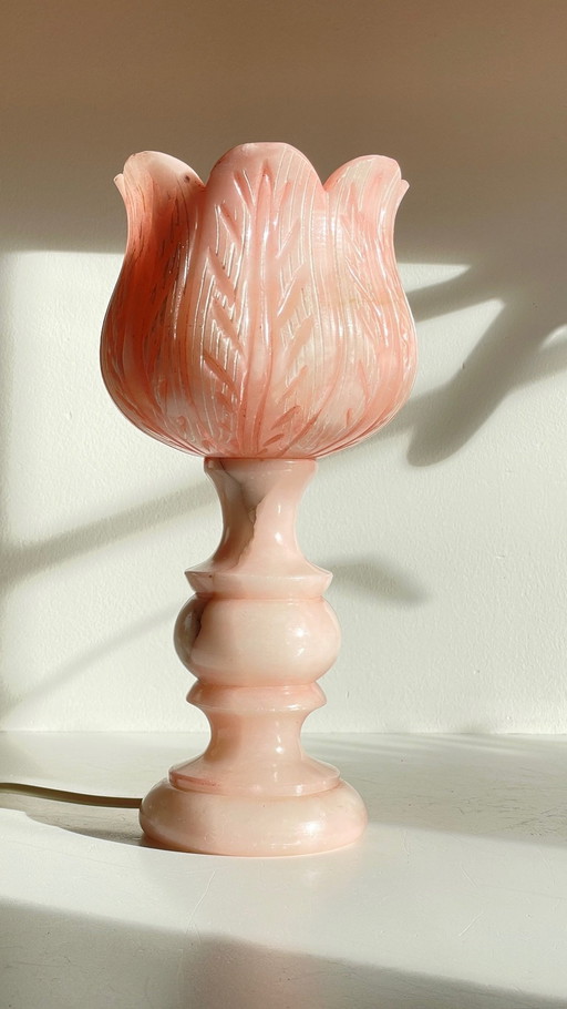 Tulp Lamp Roze Albast 70's Frankrijk