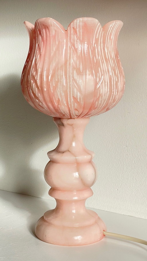 Tulp Lamp Roze Albast 70's Frankrijk