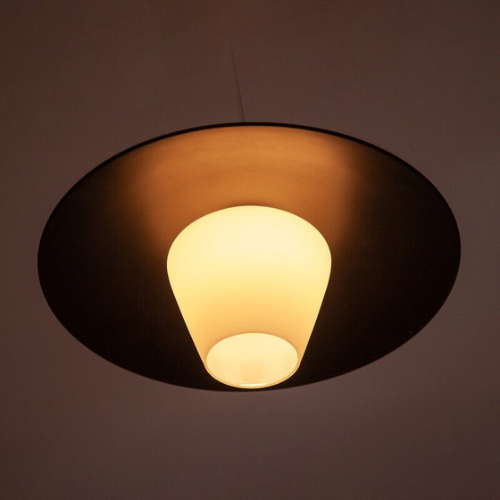 Image 1 of Vintage hanglamp van zwart metaal en glas, 1950