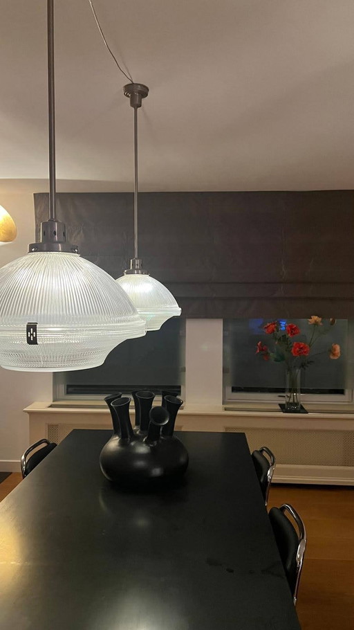 2 Hanglampen Gispen Style Retro-Look Glas