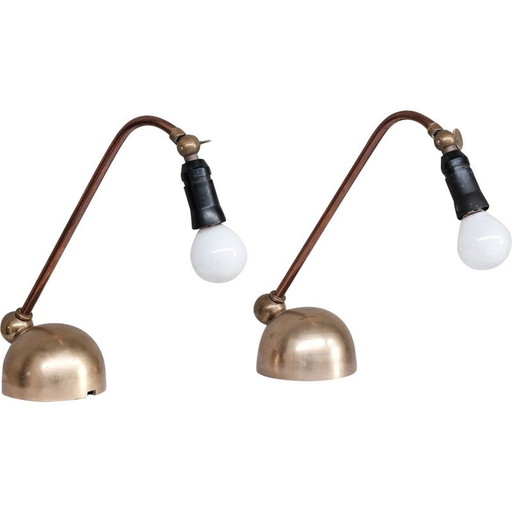 Paar vintage koperen en messing lampen, Denemarken 1960