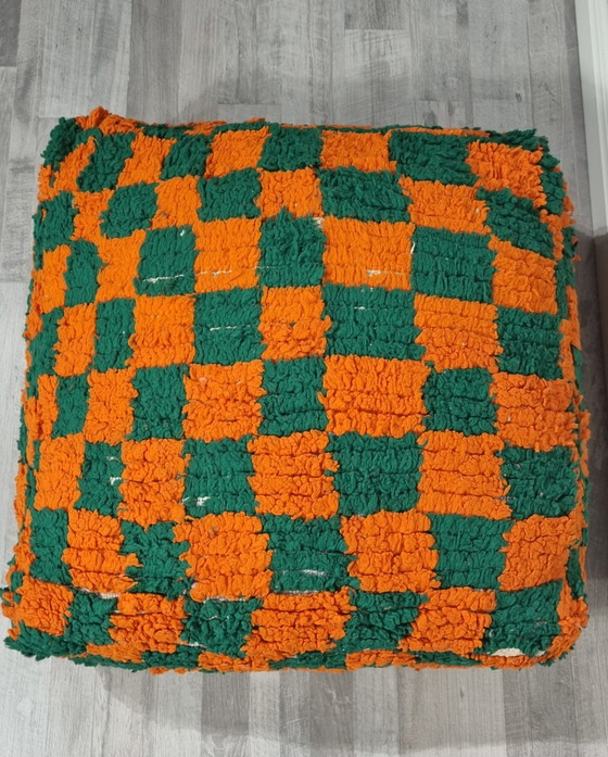 Image 1 of Checkered Poef, Vintage Berber Poef, Marokkaanse Poef