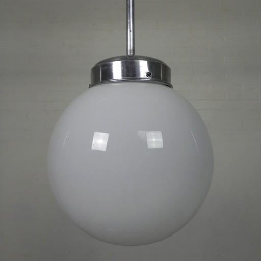 Art Deco Hanglamp Met Witte Bol, Jaren 30