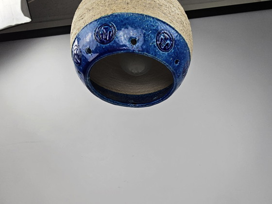 Image 1 of Vintage keramiek hanglamp blauw glazuur Deens