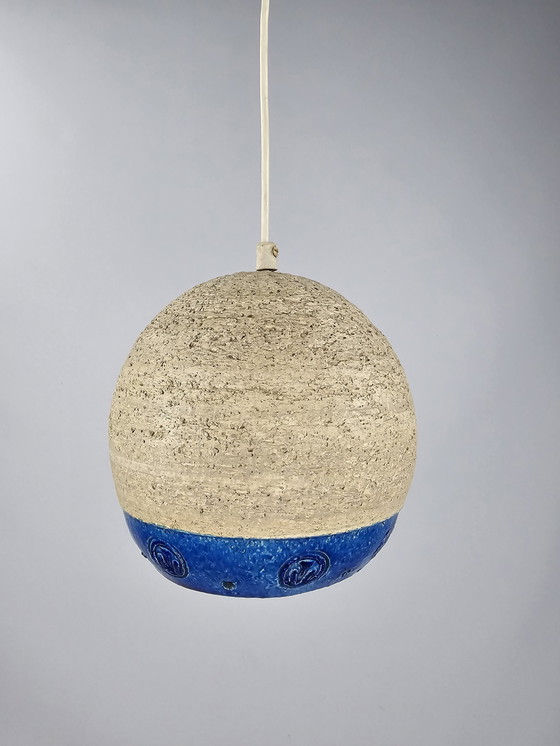 Image 1 of Vintage keramiek hanglamp blauw glazuur Deens