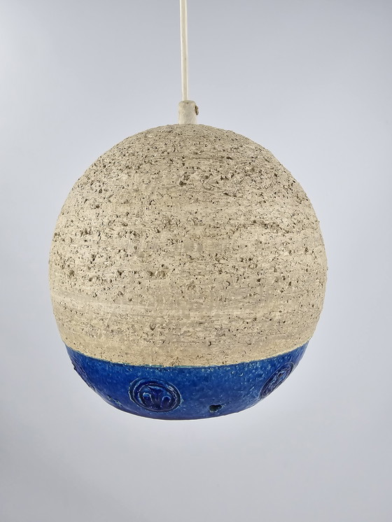 Image 1 of Vintage keramiek hanglamp blauw glazuur Deens