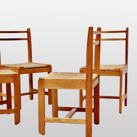 Image 1 of Set van 6 vintage stoelen van hout en touw, Italië 1960