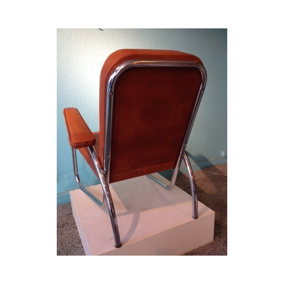 Image 1 of Vintage modernistische fauteuil in leer en chroom, 1940