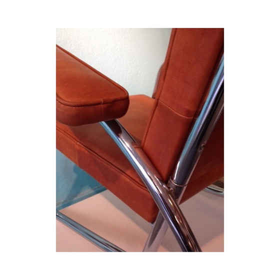 Image 1 of Vintage modernistische fauteuil in leer en chroom, 1940