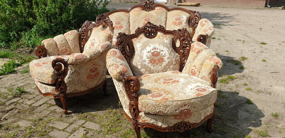 Image 1 of 2x Italiaanse barok fauteuils + bank