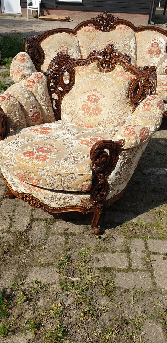 Image 1 of 2x Italiaanse barok fauteuils + bank