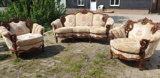 Image 1 of 2x Italiaanse barok fauteuils + bank