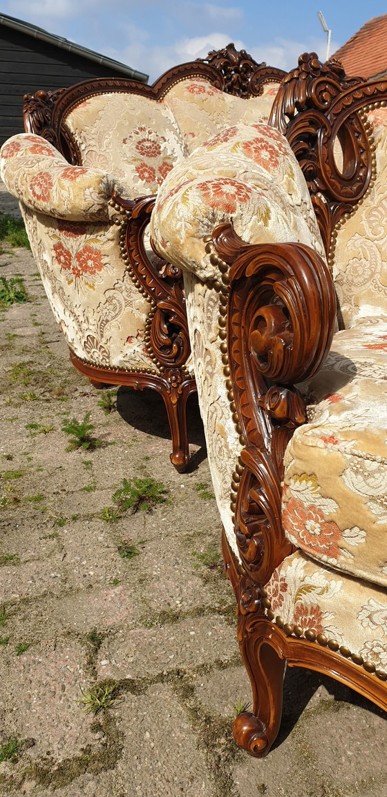 Image 1 of 2x Italiaanse barok fauteuils + bank