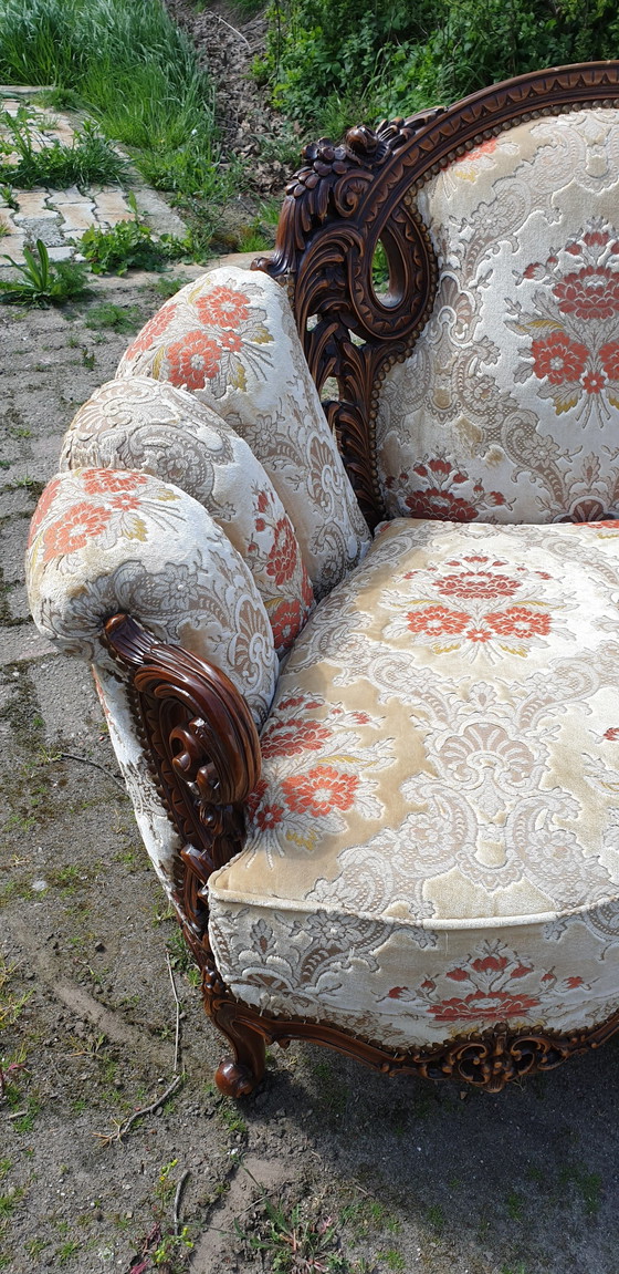 Image 1 of 2x Italiaanse barok fauteuils + bank