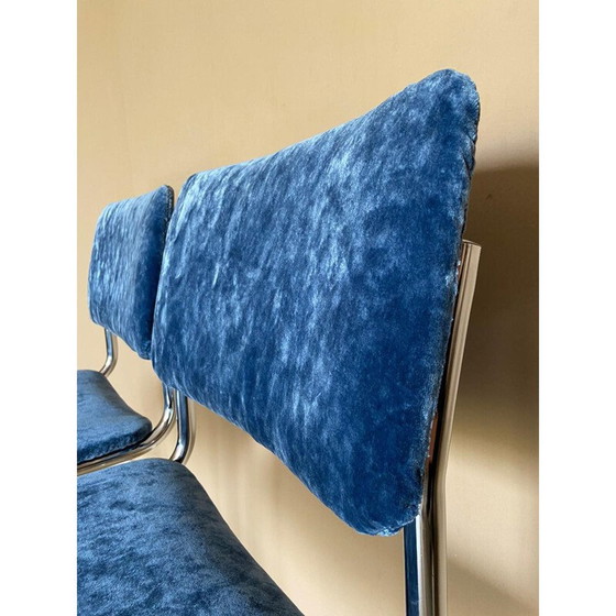 Image 1 of Paar vintage stoelen "Cesca" in blauw fluweel, Italië 1970