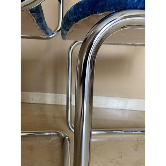 Image 1 of Paar vintage stoelen "Cesca" in blauw fluweel, Italië 1970