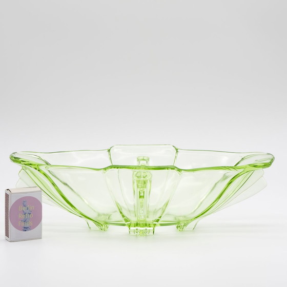 Image 1 of Zeldzame Grote Antieke Art Déco Kristal Uranium Glazen Fruitschaal 29Cm×18Cm 30S Chic