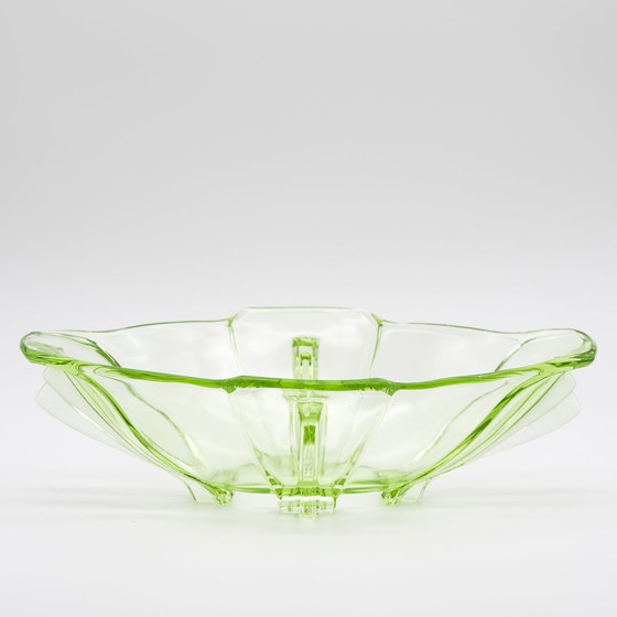 Image 1 of Zeldzame Grote Antieke Art Déco Kristal Uranium Glazen Fruitschaal 29Cm×18Cm 30S Chic