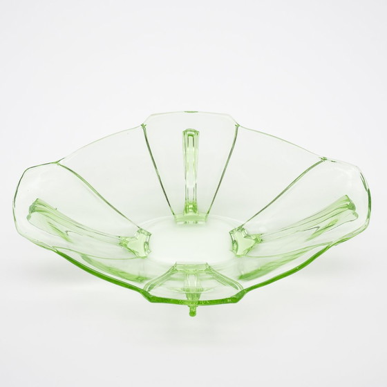 Image 1 of Zeldzame Grote Antieke Art Déco Kristal Uranium Glazen Fruitschaal 29Cm×18Cm 30S Chic