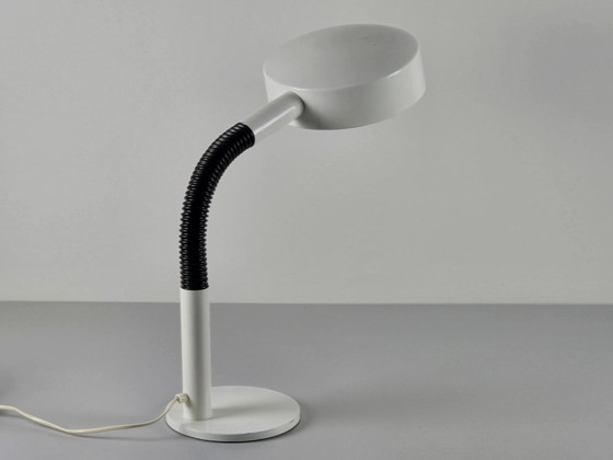 Image 1 of Vintage 1970S Mid Century Moderne Hala Zeist Lampenfabriek Wit Metalen Gooseneck Tafellamp