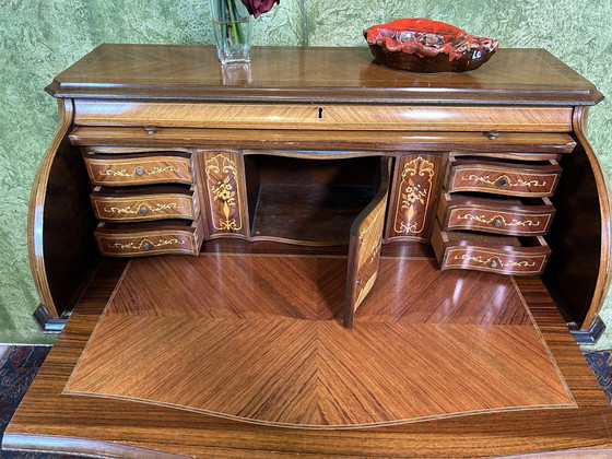 Image 1 of vintage Brocante ingelegd rolltop bureau 1920-1930