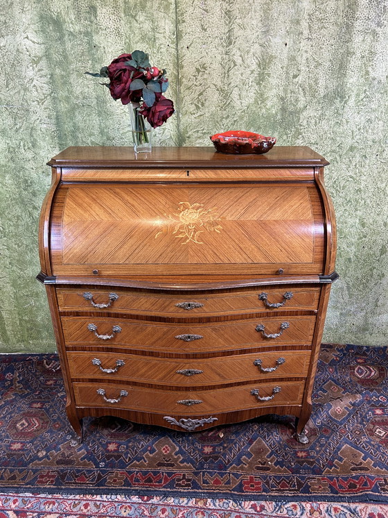 Image 1 of vintage Brocante ingelegd rolltop bureau 1920-1930