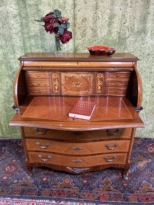 vintage Brocante ingelegd rolltop bureau 1920-1930