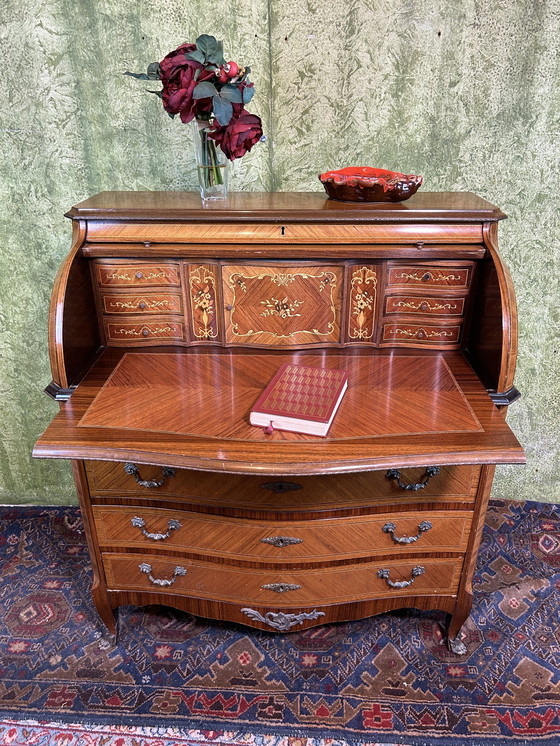 Image 1 of vintage Brocante ingelegd rolltop bureau 1920-1930