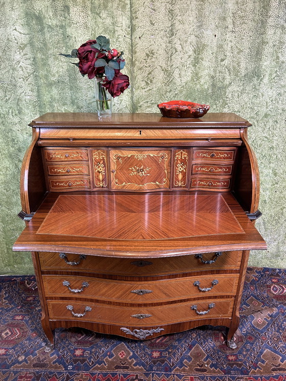 Image 1 of vintage Brocante ingelegd rolltop bureau 1920-1930