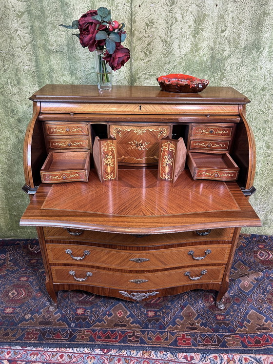 Image 1 of vintage Brocante ingelegd rolltop bureau 1920-1930