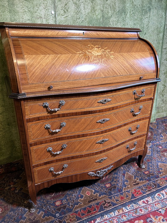 Image 1 of vintage Brocante ingelegd rolltop bureau 1920-1930