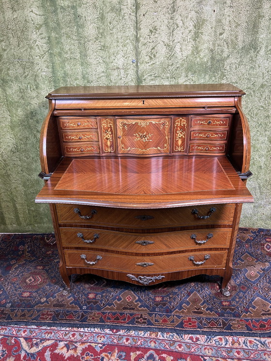 Image 1 of vintage Brocante ingelegd rolltop bureau 1920-1930