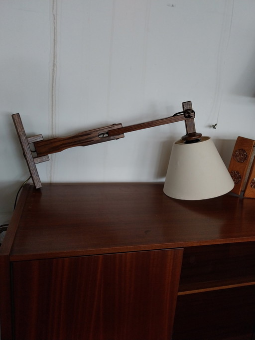 1 X 1970'S Eikenhouten Leeslamp Wandlamp. 