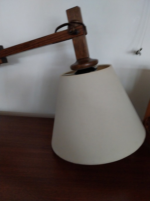 1 X 1970'S Eikenhouten Leeslamp Wandlamp. 