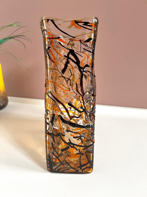 Image 1 of Rechthoekige Glazen Designer Vaas Sprinkles Orange & Chocolat