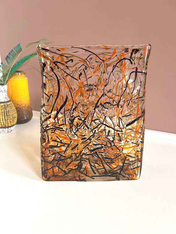 Image 1 of Rechthoekige Glazen Designer Vaas Sprinkles Orange & Chocolat