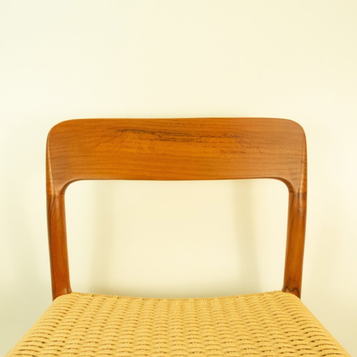 Eettafelstoelen, model 75 van Niels Otto Möller, teakhout en papierkoord, jaren 1960