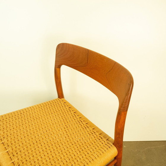 Image 1 of Eettafelstoelen, model 75 van Niels Otto Möller, teakhout en papierkoord, jaren 1960