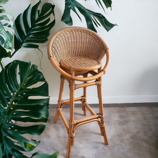 4x Vintage rotan barkruk