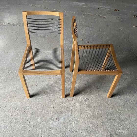 Image 1 of Set van 6 vintage stoelen van massief eikenhout en metaal