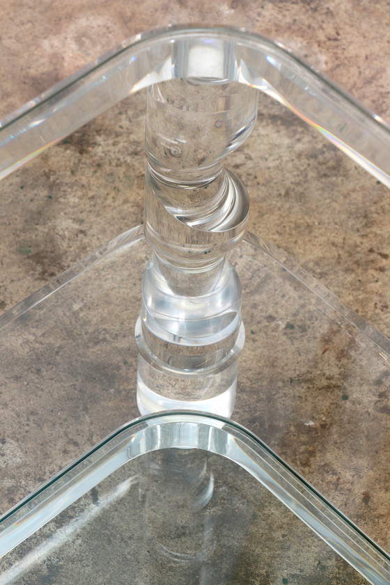 Image 1 of Franse Salontafel Lucite en Glas Maison Romeo, jaren 70