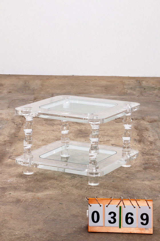 Image 1 of Franse Salontafel Lucite en Glas Maison Romeo, jaren 70