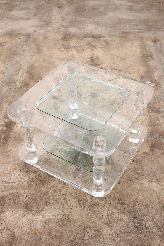 Image 1 of Franse Salontafel Lucite en Glas Maison Romeo, jaren 70