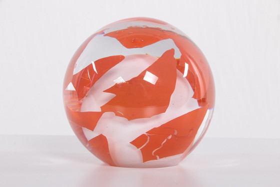 Image 1 of Granna glasbruk Paperweight oranje wit Zweden,1960 