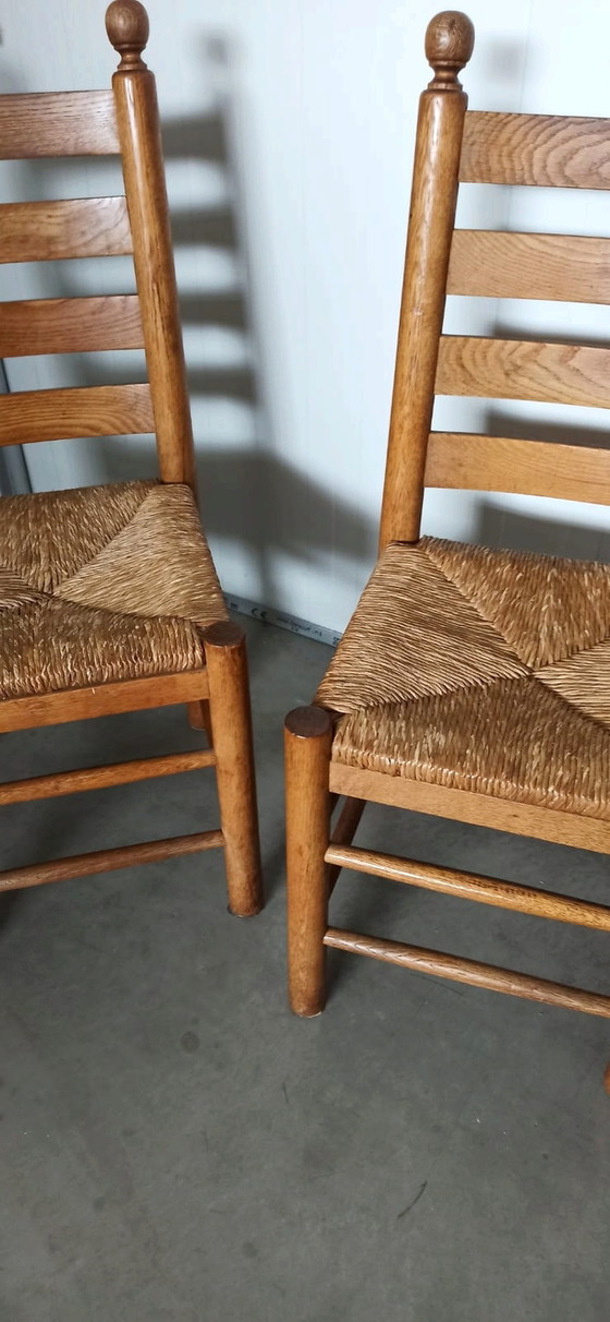 Image 1 of 4x vintage eiken en riet stoelen